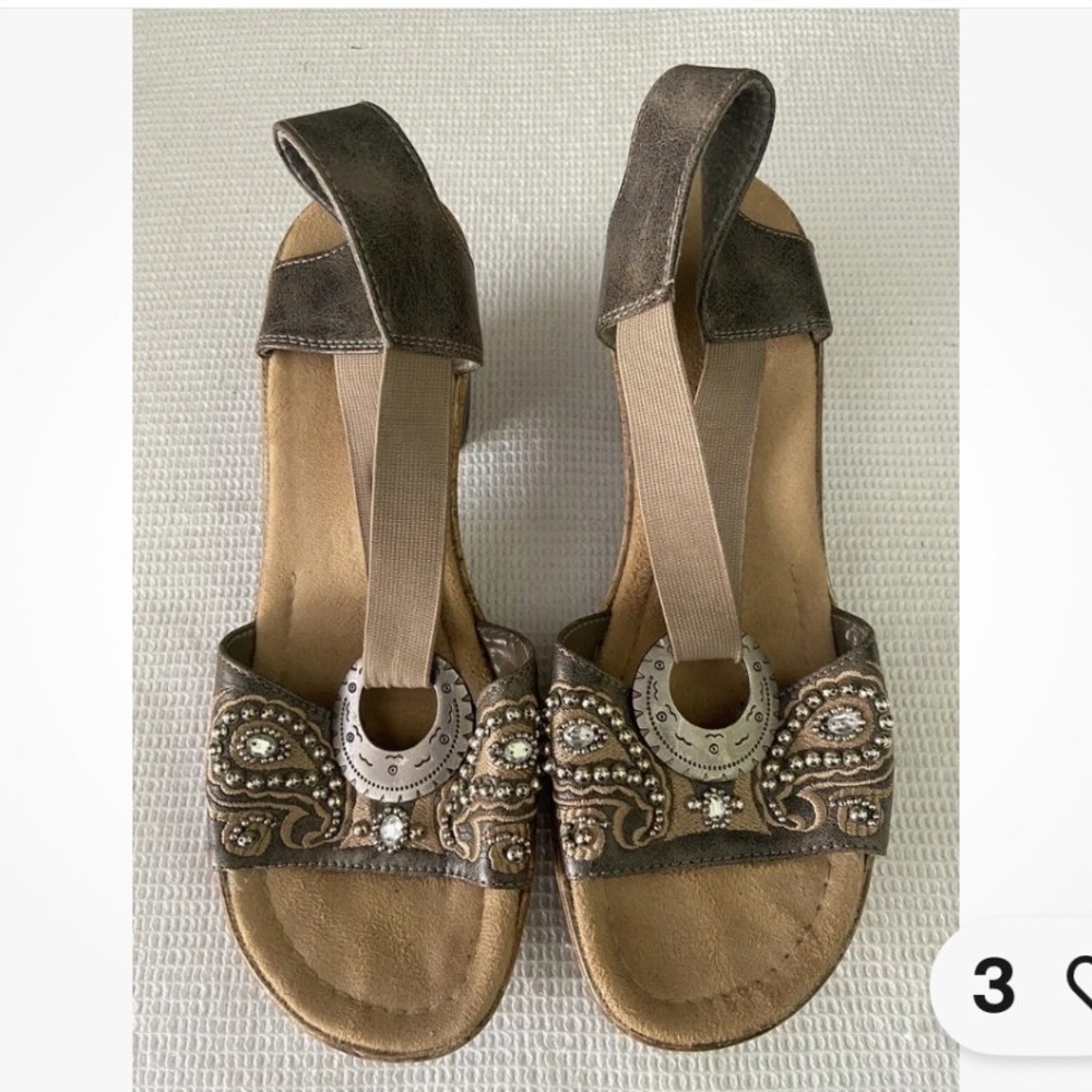Rieker Womens Embellished Wedge Sandals Silver Buckle Comfort Slingback Shoes 40